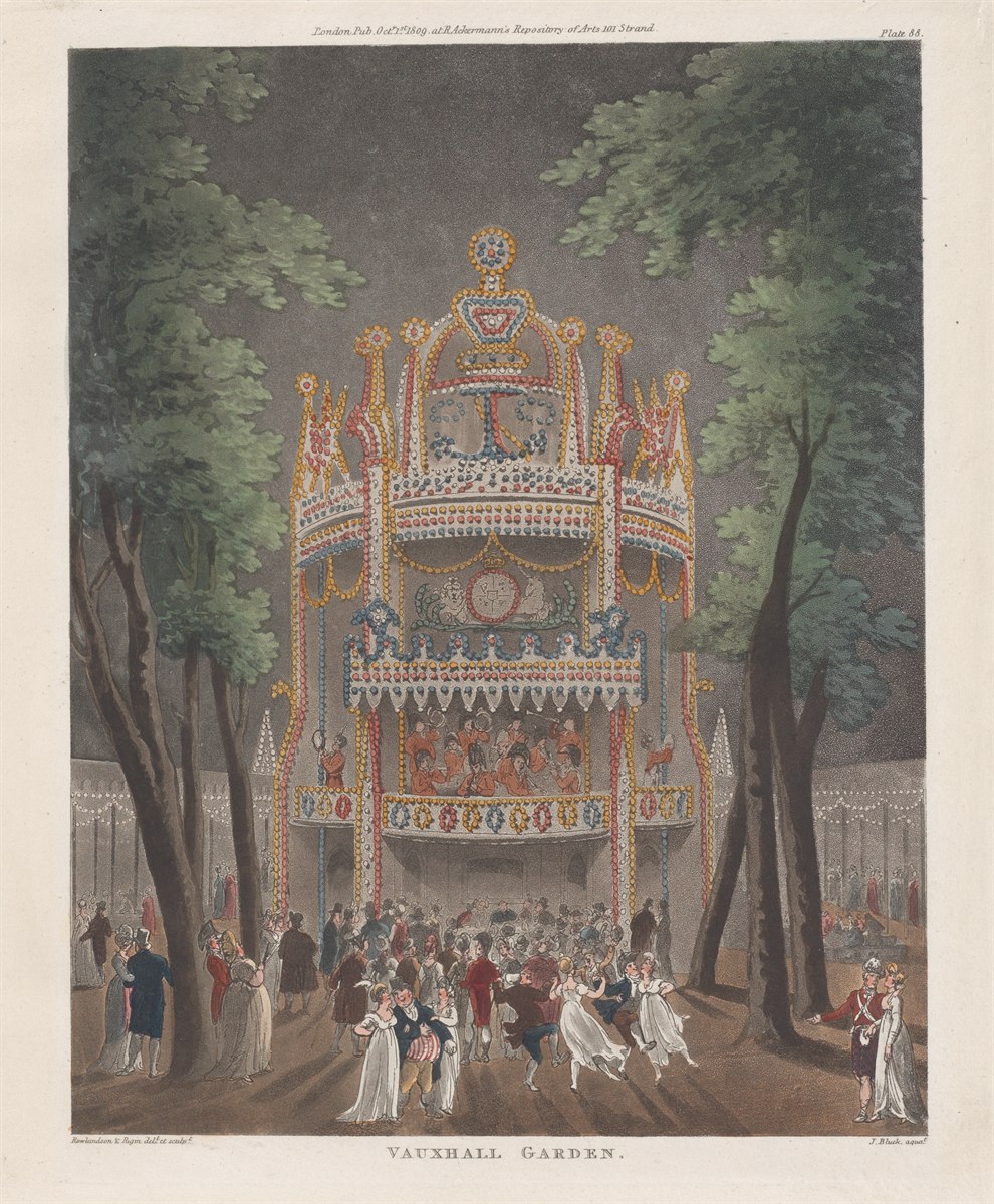 The illuminated orchestra pavilion at Vauxhall Gardens, an 1809 print