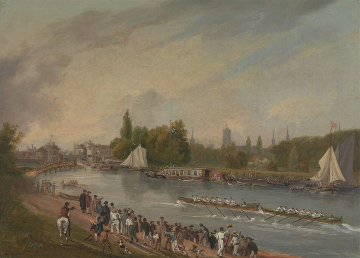 Rowing eights racing on the Thames in an 1822 painting