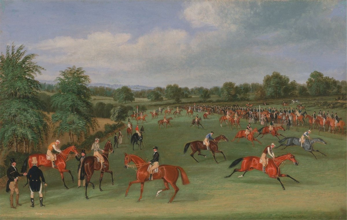 Jockeys parading before the start in a Georgian racing scene