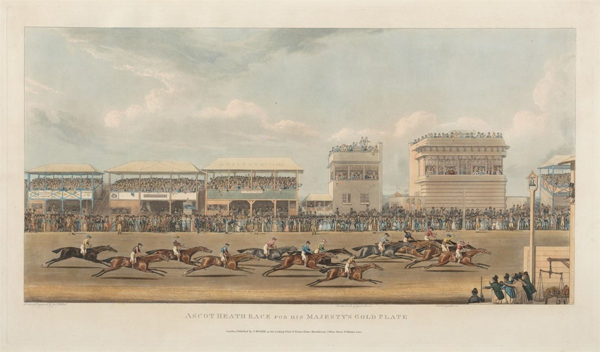 The field passing the stands at Ascot in an 1826 racing print