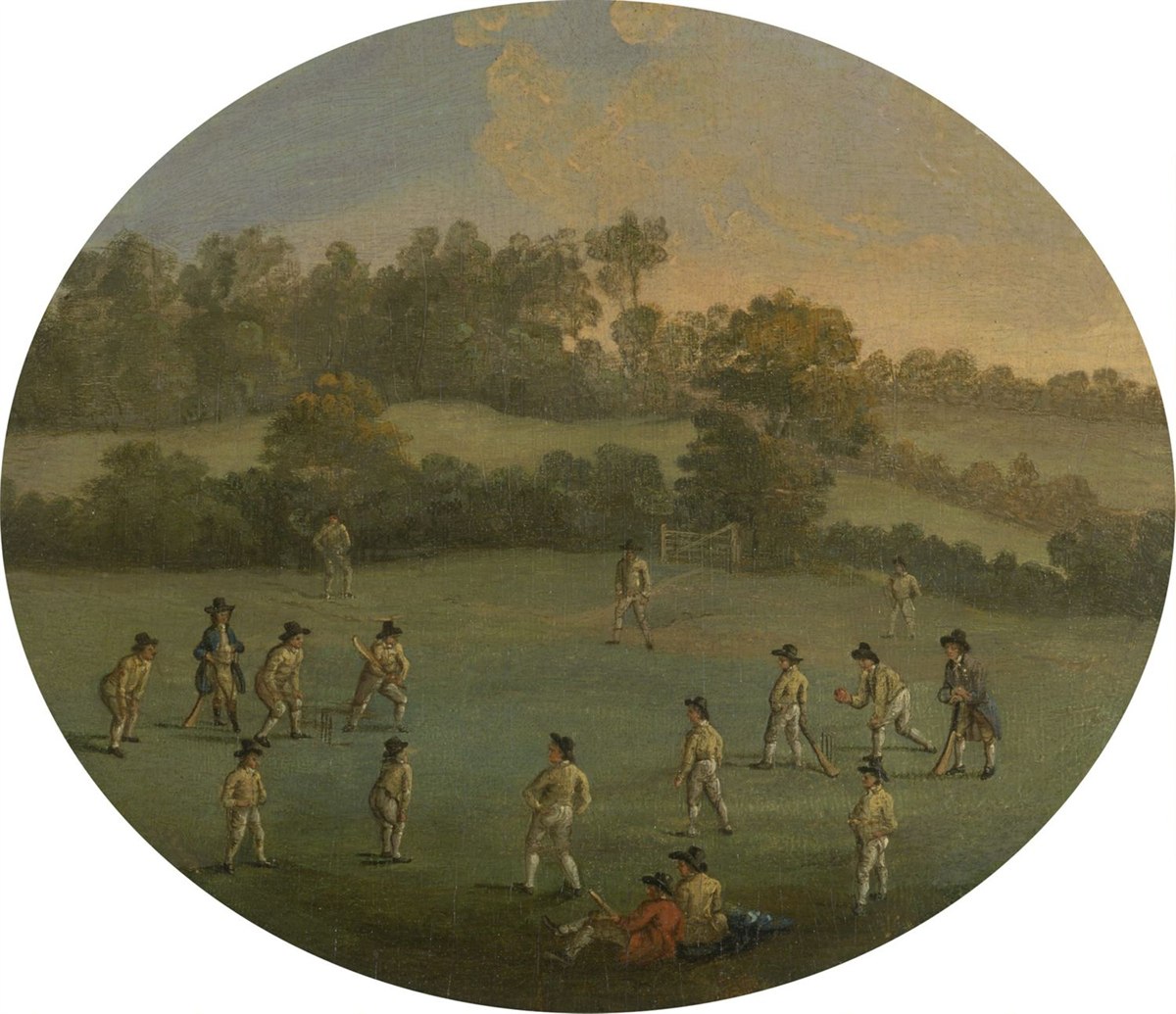A cricket match at Marylebone in a late-18th-century painting