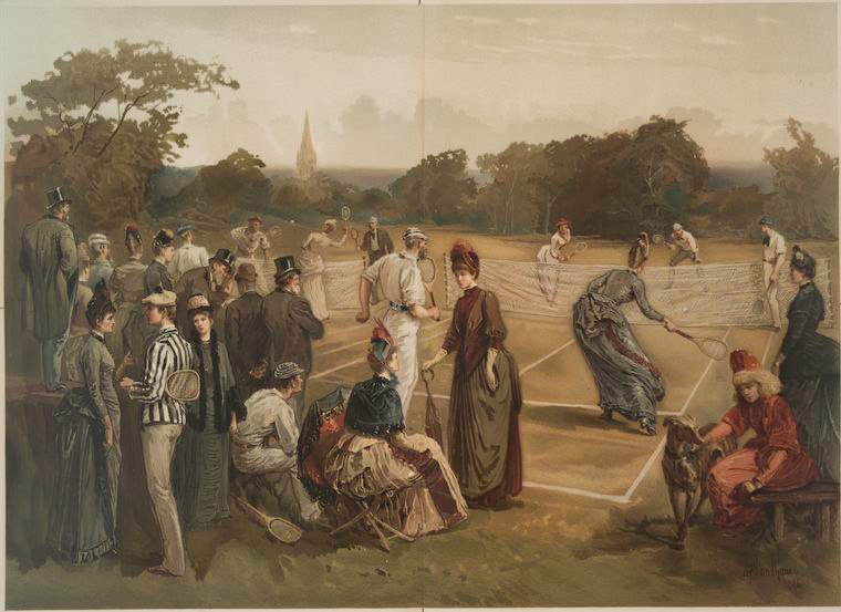 A Victorian lawn-tennis party in an 1886 chromolithograph